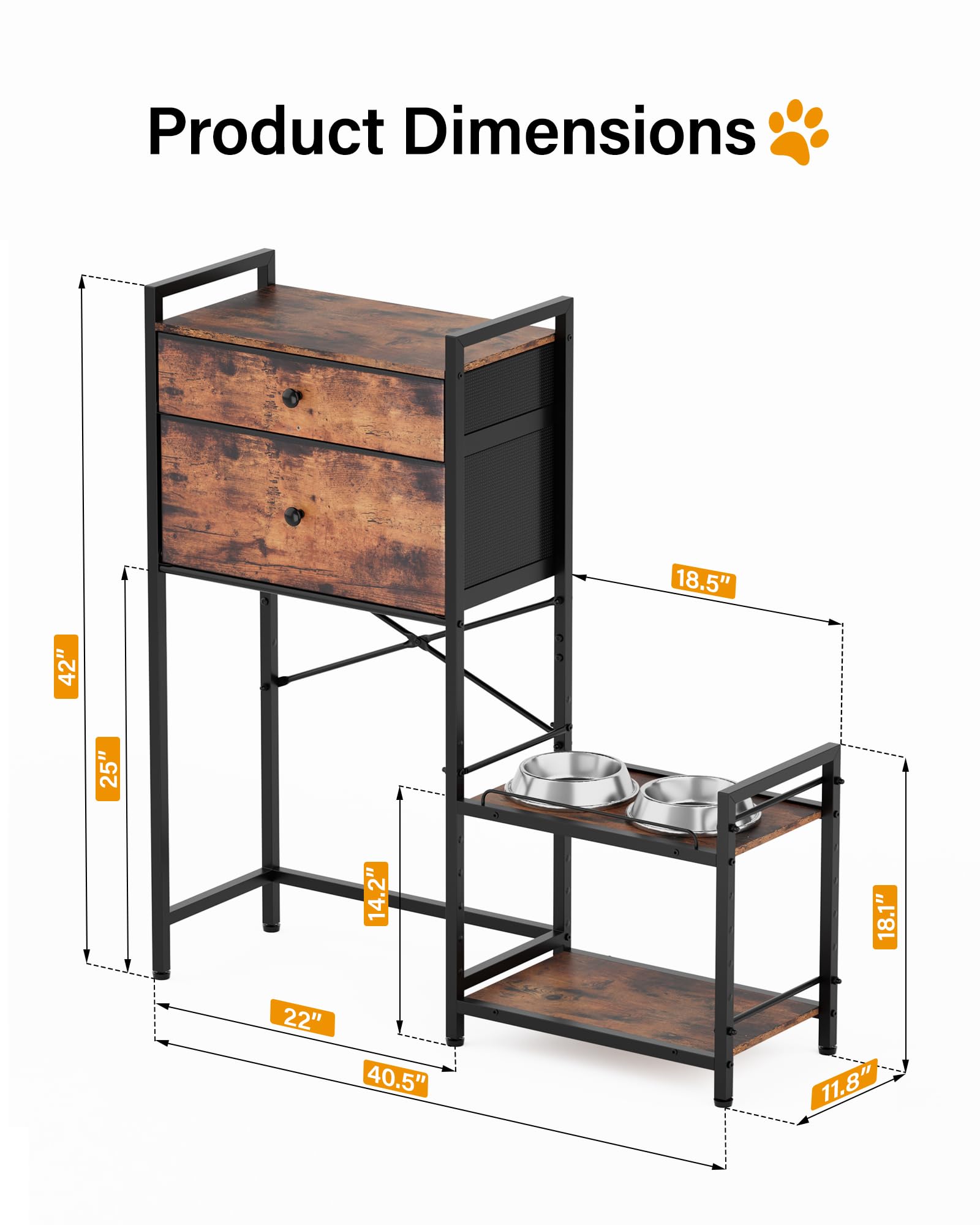 8-Height Adjustable Elevated Dog Bowl Stand with Storage Cabinet