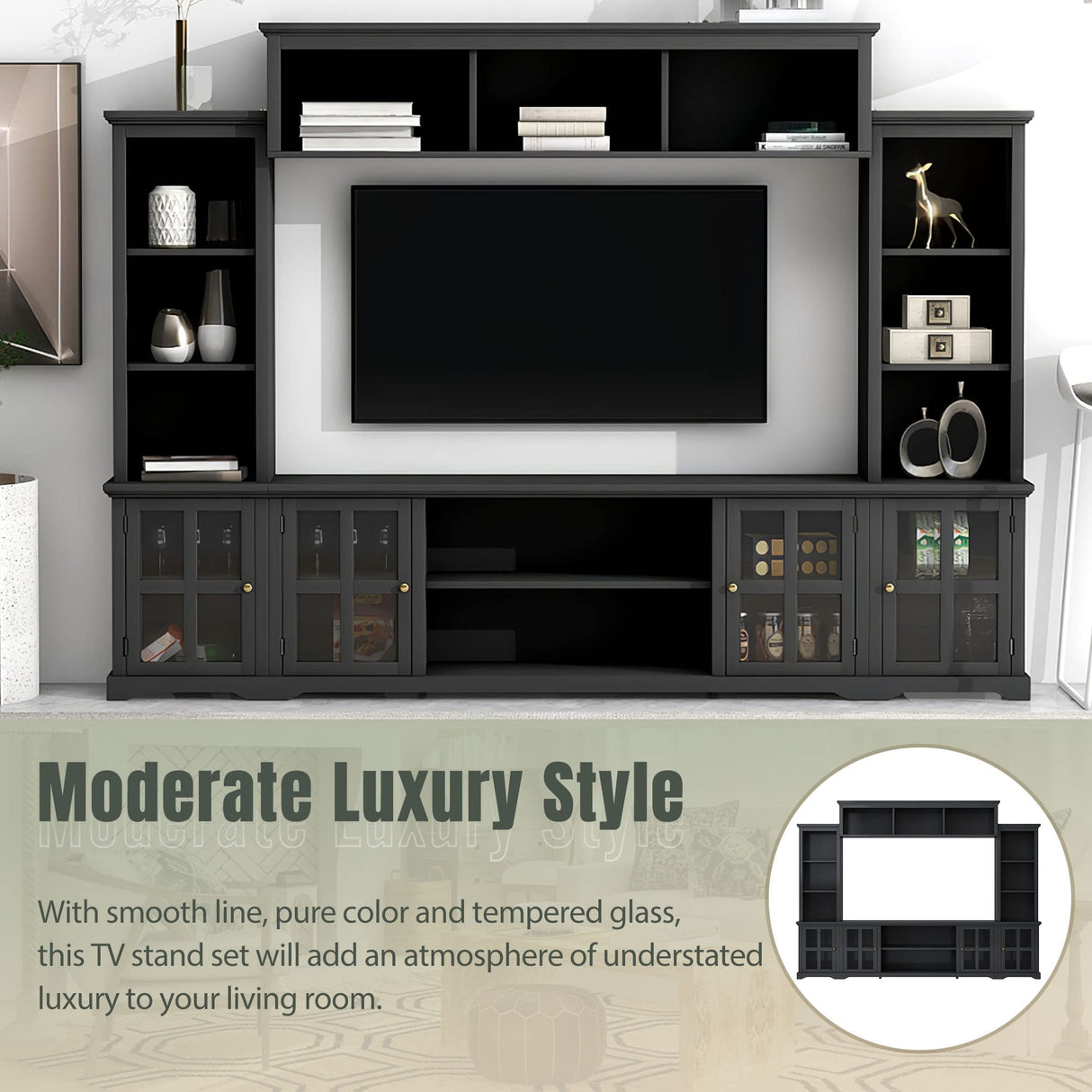 Modern Television Minimalism Style Entertainment Wall Unit with Bridge