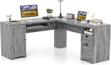 66" x 66" L-Shaped Office Desk with Keyboard Tray, Spacious Corner Computer