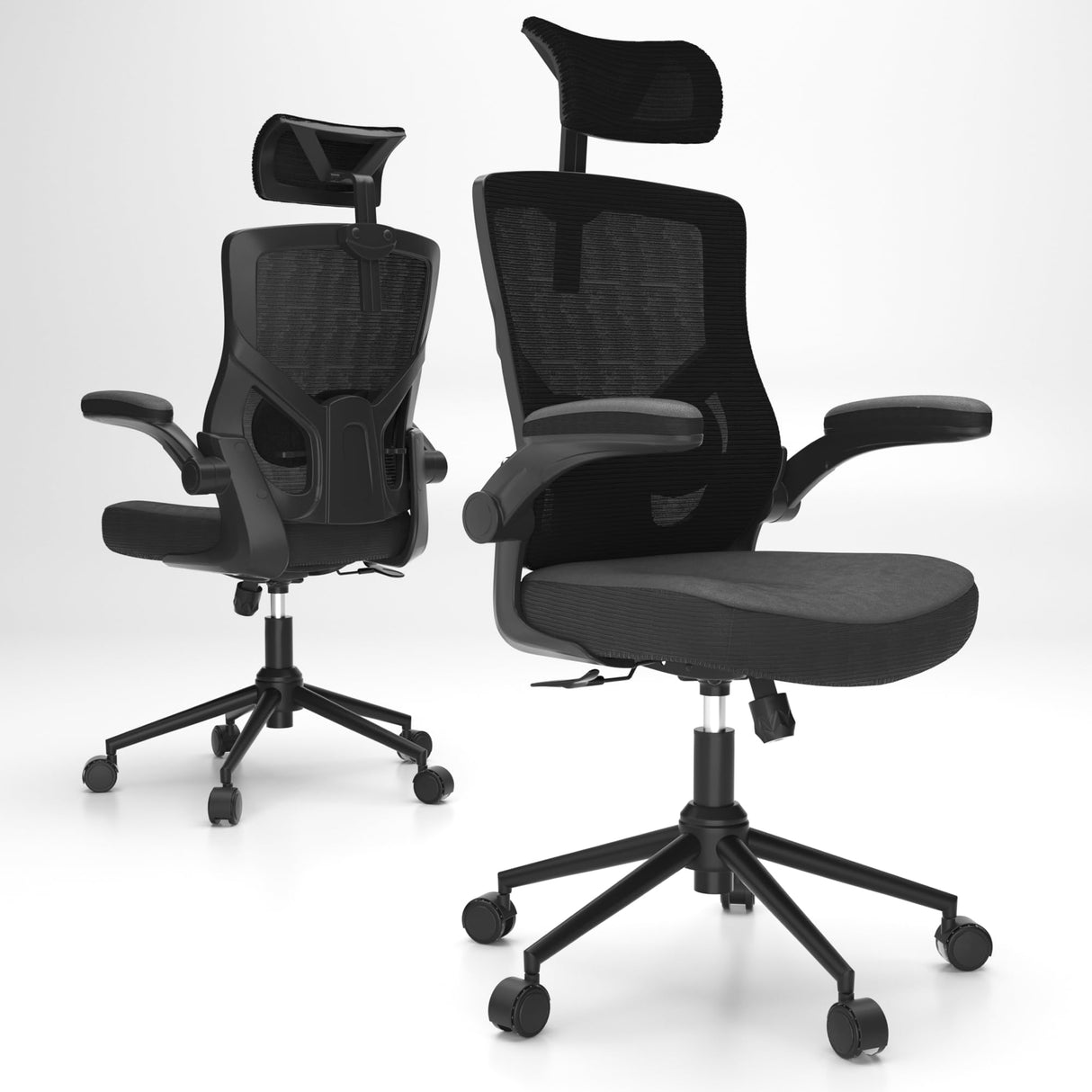 𝑯𝑶𝑴𝑬 𝑶𝑭𝑭𝑰𝑪𝑬 𝑪𝑯𝑨𝑰𝑹, Ergonomic Mesh Desk Chair, High Back Computer Chair- Adjustable Headrest with Flip-Up Arms, Lumbar Support, Swivel Executive Task Chair (Modern, Black)