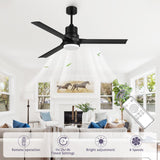 Ceiling Fans with Lights and Remote, 52 Inch Black Ceiling Fan with Remote 6 Speed