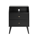 Milo Mid-Century Modern 2 Drawer Nightstand With Angled Top, Bedside Table