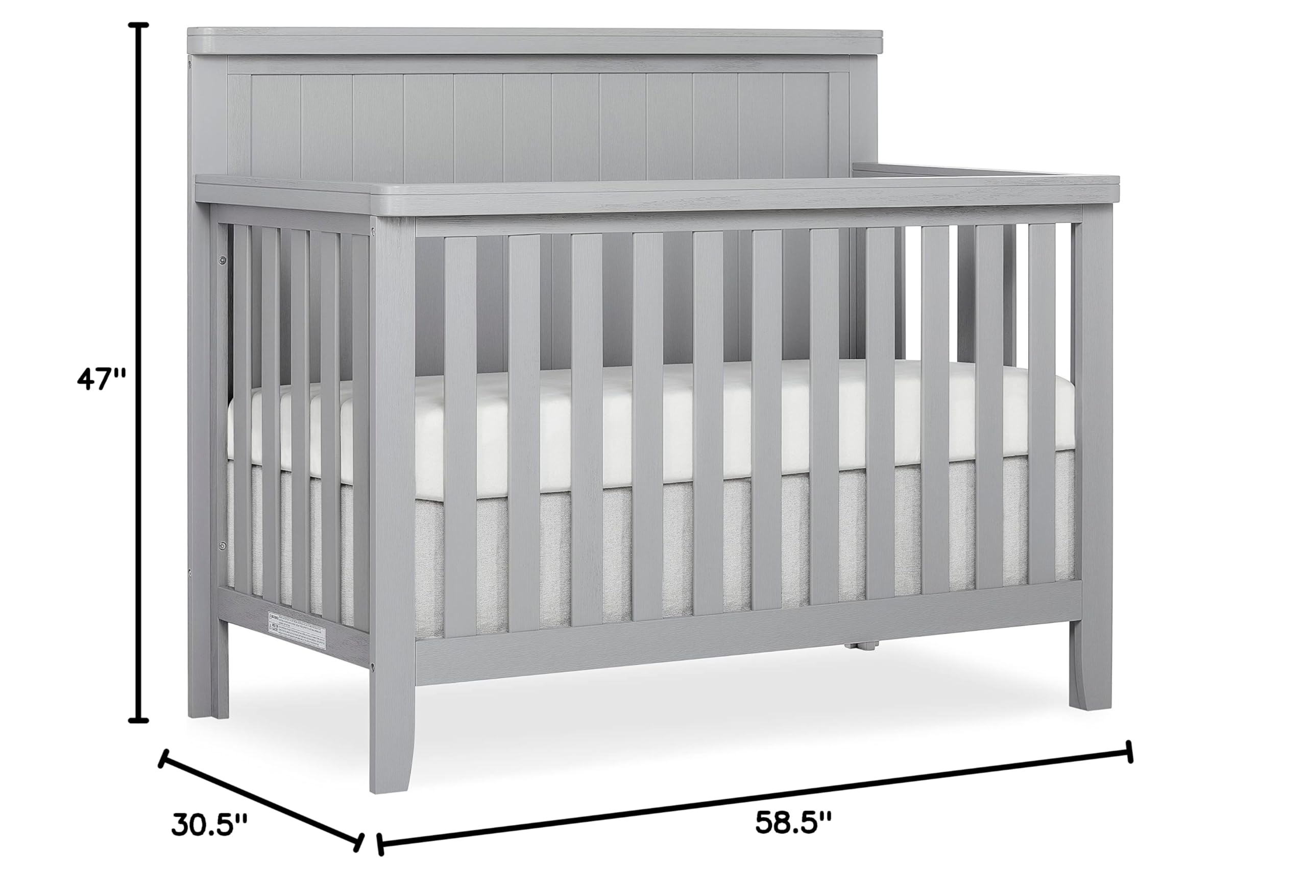 Wood 4-in-1 Convertible Crib in Pebble Grey, Greenguard Gold Certified, JPMA Certified, 3 Mattress Height Settings, Built of New Zealand Pinewood