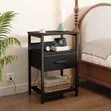 Nightstand with Charging Station, Bedside Table with USB Ports and Outlets