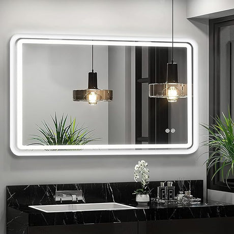 60 x 36 LED Bathroom Mirror RGB Backlit, Lighted Bathroom Mirror for Wall WRGB Backlit