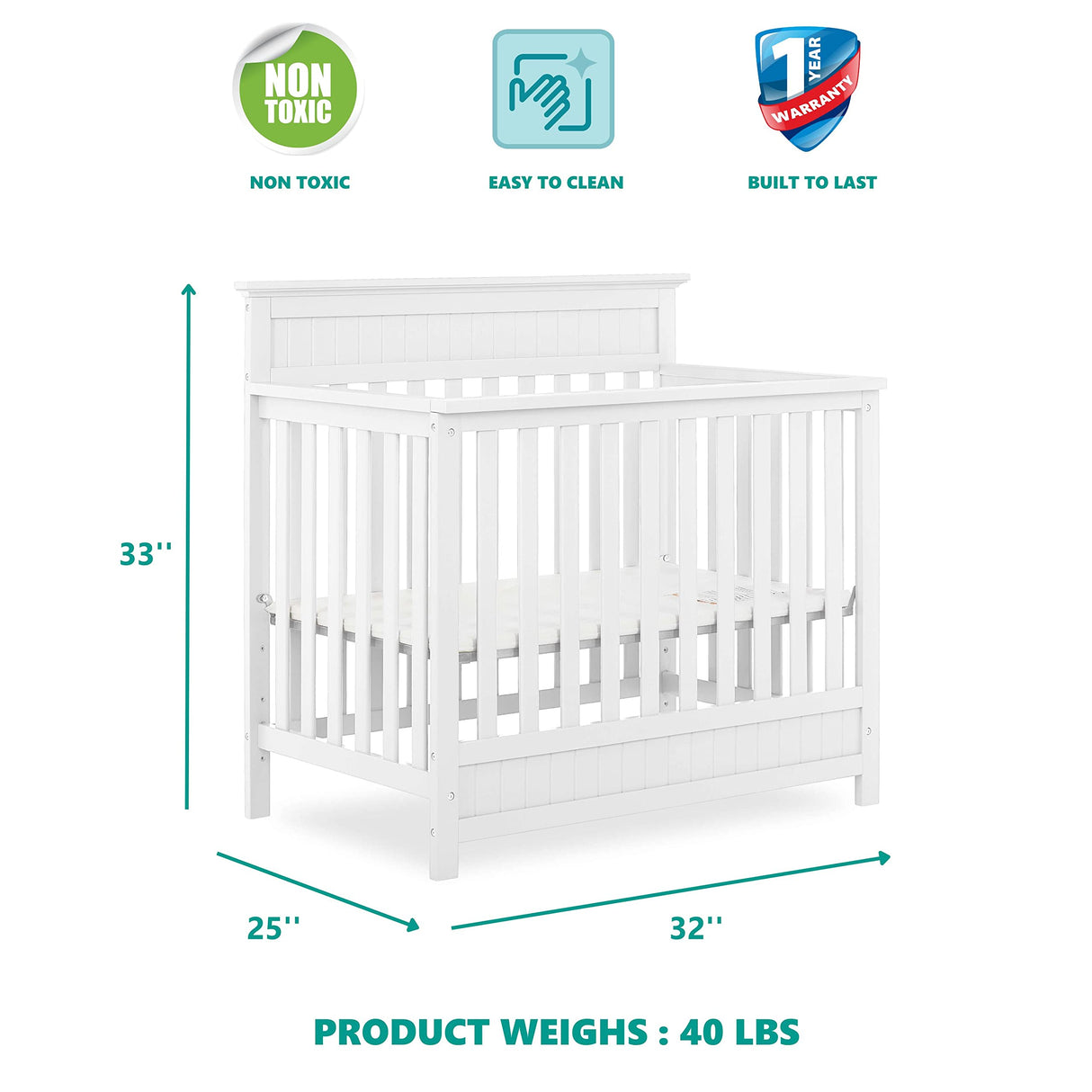 Harbor 4-in-1 Convertible Mini Crib in White, Greenguard Gold Certified