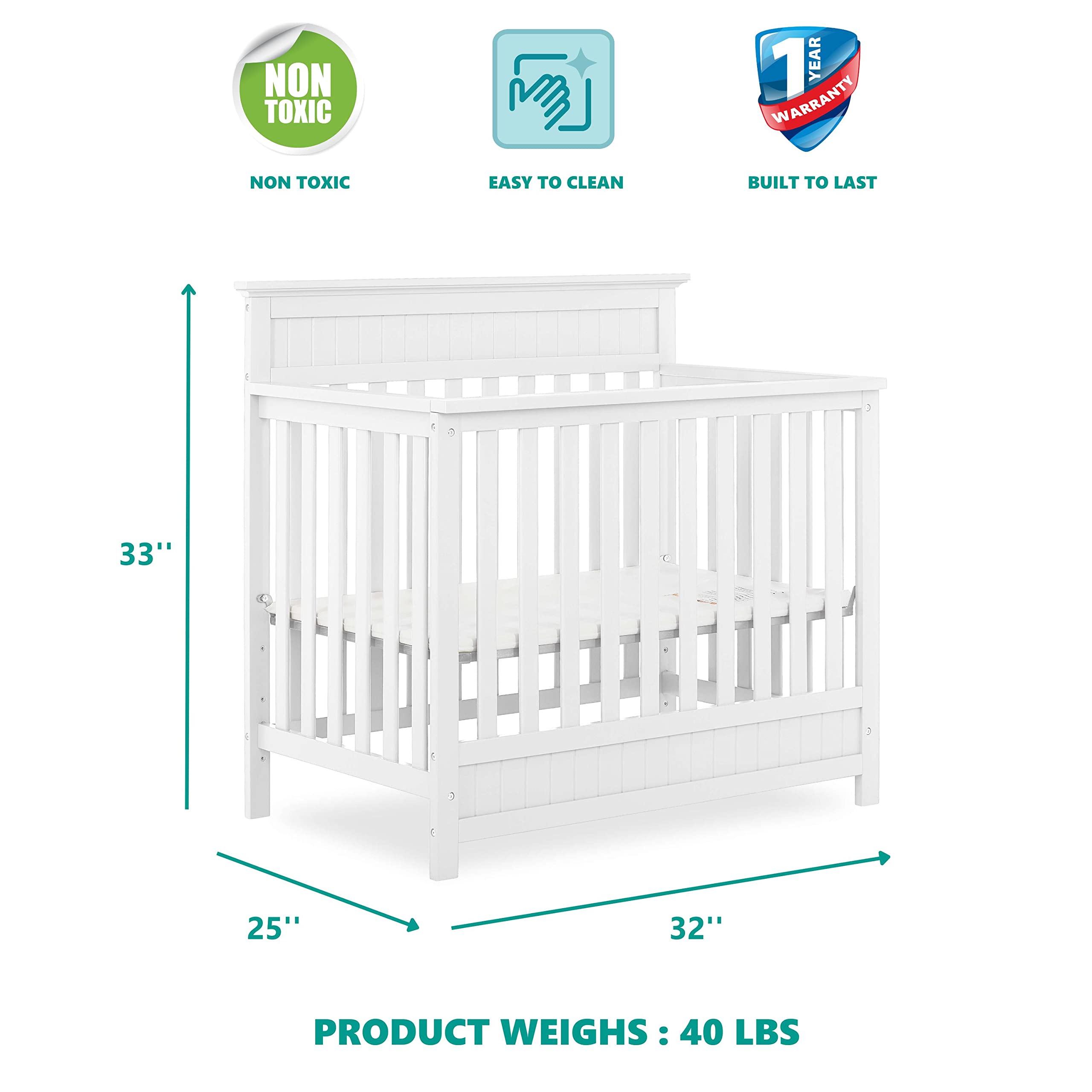 Harbor 4-in-1 Convertible Mini Crib in White, Greenguard Gold Certified