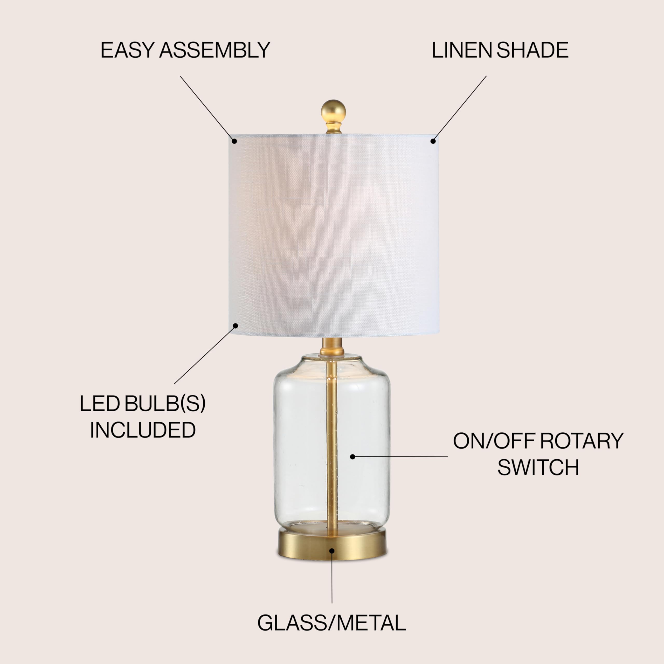 JYL1033A Duncan 20.5" Glass/Metal LED Table Lamp Glam Cottage Bedside Desk