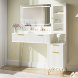 Vanity Desk with Mirror and Lights, Makeup Vanity Desk with Glass Top
