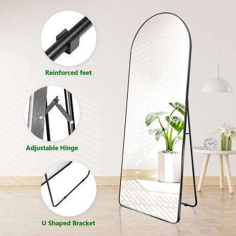 Floor Mirrors Full Length Mirrors 72"x28" Arched Floor Mirror Standing Hanging or Leaning Wall Mirror Aluminum Alloy Thin Frame for Bedroom Living Room Cloakroom (Black)