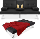 Faux Leather Upholstered Modern Convertible Futon, Adjustable Folding Sofa Bed