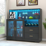 Wine Bar Cabinet with LED Light, Home Coffee Cabinet with Wine and Glass Rack