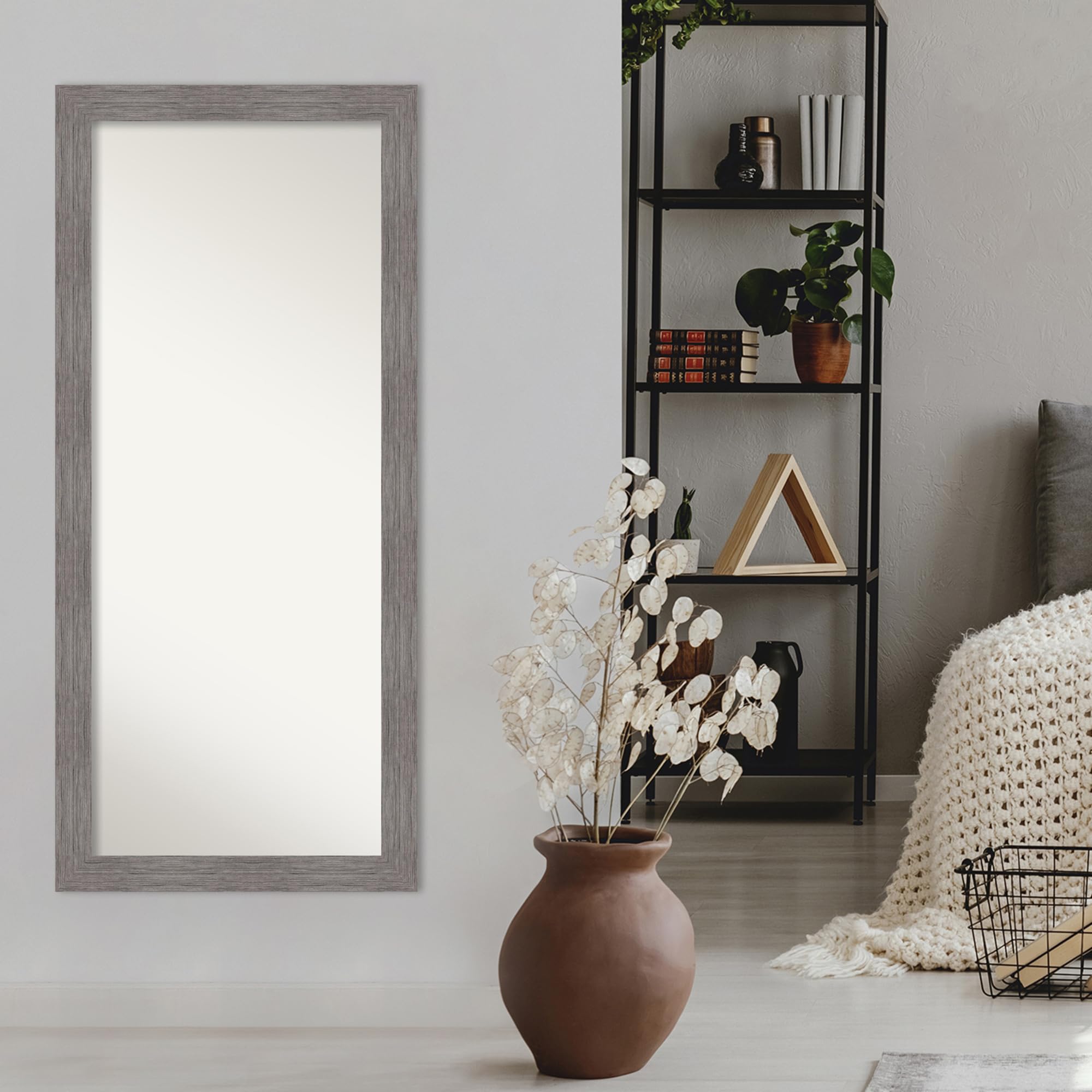 Wall Mirror Full Length Mirror Full Body Mirror, Pinstripe Plank Grey