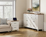 3 Piece Bedroom Set - Includes 8 Drawer Dresser for Bedroom, Set of 2 Nightstands with Charging Station & Drawers, 3 Piece Dresser and Nightstand Sets, Off White