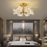 Ceiling Light Semi Flush Mount Ceiling Light 6 Lights Crystal Chandeliers Ceiling Light Gold