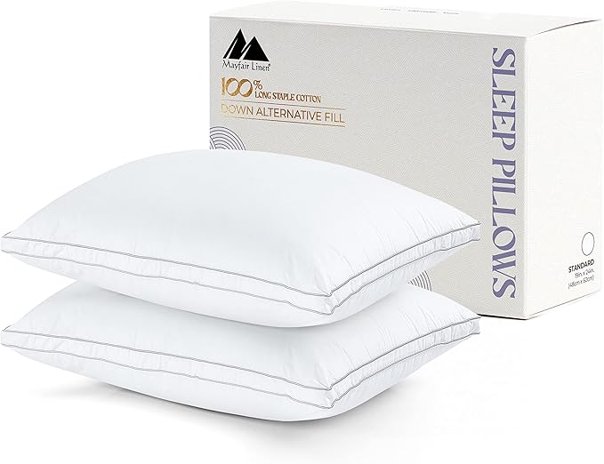 Queen Size Set of 2 - Down Alternative Queen Bed Pillows for Back and Side Sleeper