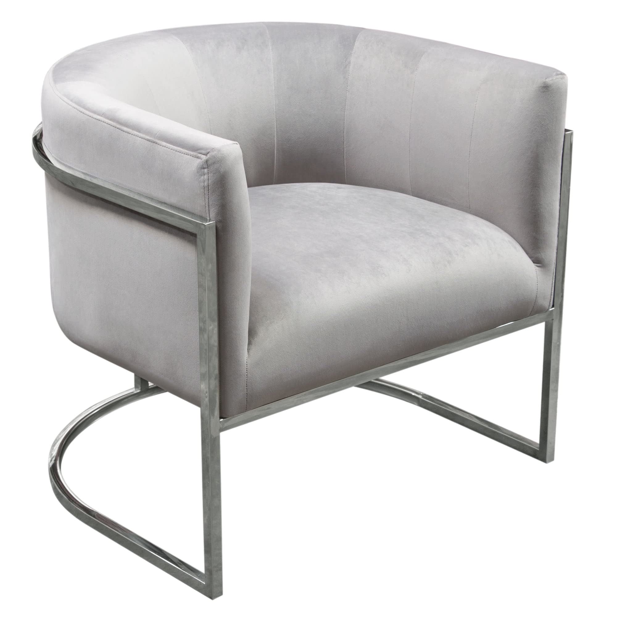 Accent Chair with Stainless Steel Frame in Grey Velvet