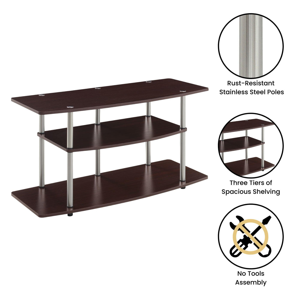 Designs2Go No Tools 46 inch 3 Tier Wide TV Stand, Espresso