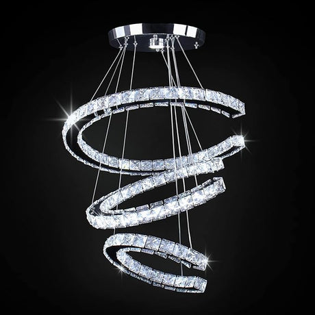 Modern Chandelier 2 Rings Rectangular Crystal Chandeliers LED Pendant Light Adjustable