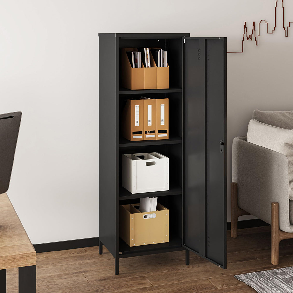 Metal Storage Cabinet, Steel File Locker with 3 Shelves 59.06-inch high for School