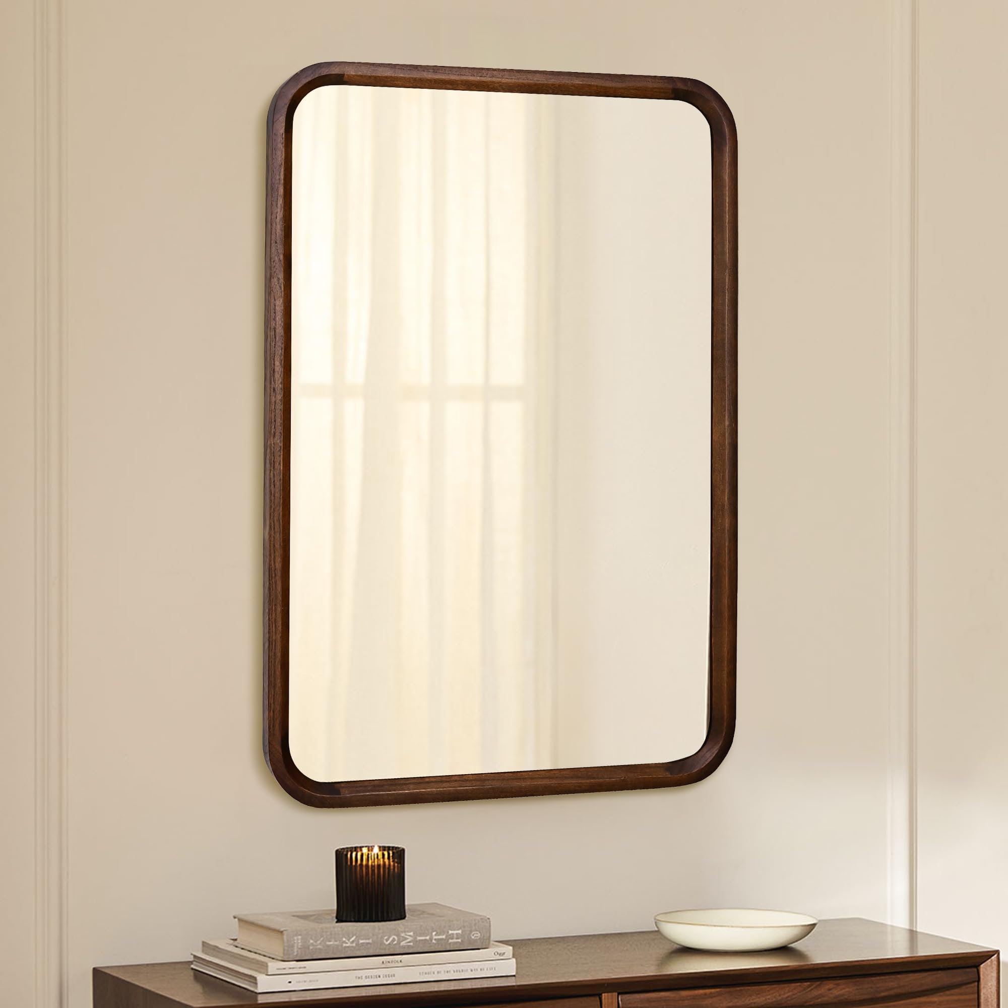 Bathroom Mirror for Wall,Brown Rectangle 24 x 36 inch Hanging Vatiny Tempered Mirrors