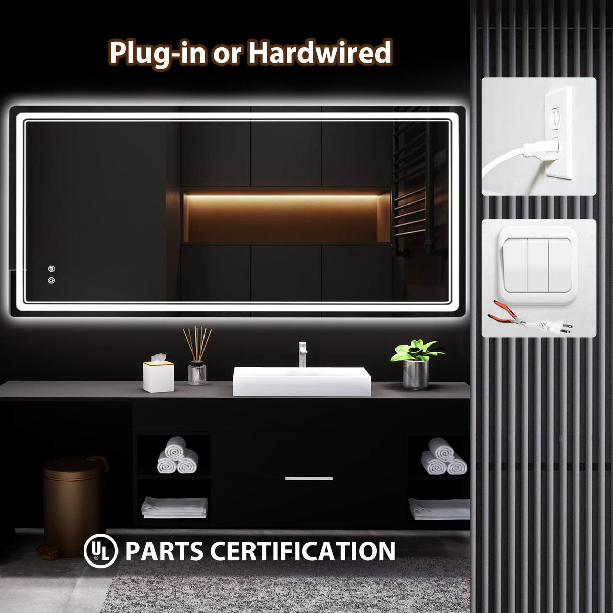 LED Bathroom Mirror 27x55 Inch with Adjustable Lighting & Anti-Fog