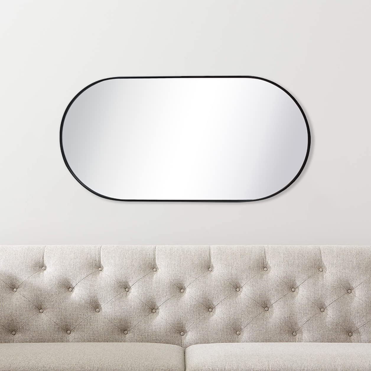 Black Oval Bathroom Mirror  Pill Shaped Oblong Vanity Mirror Metal Framed