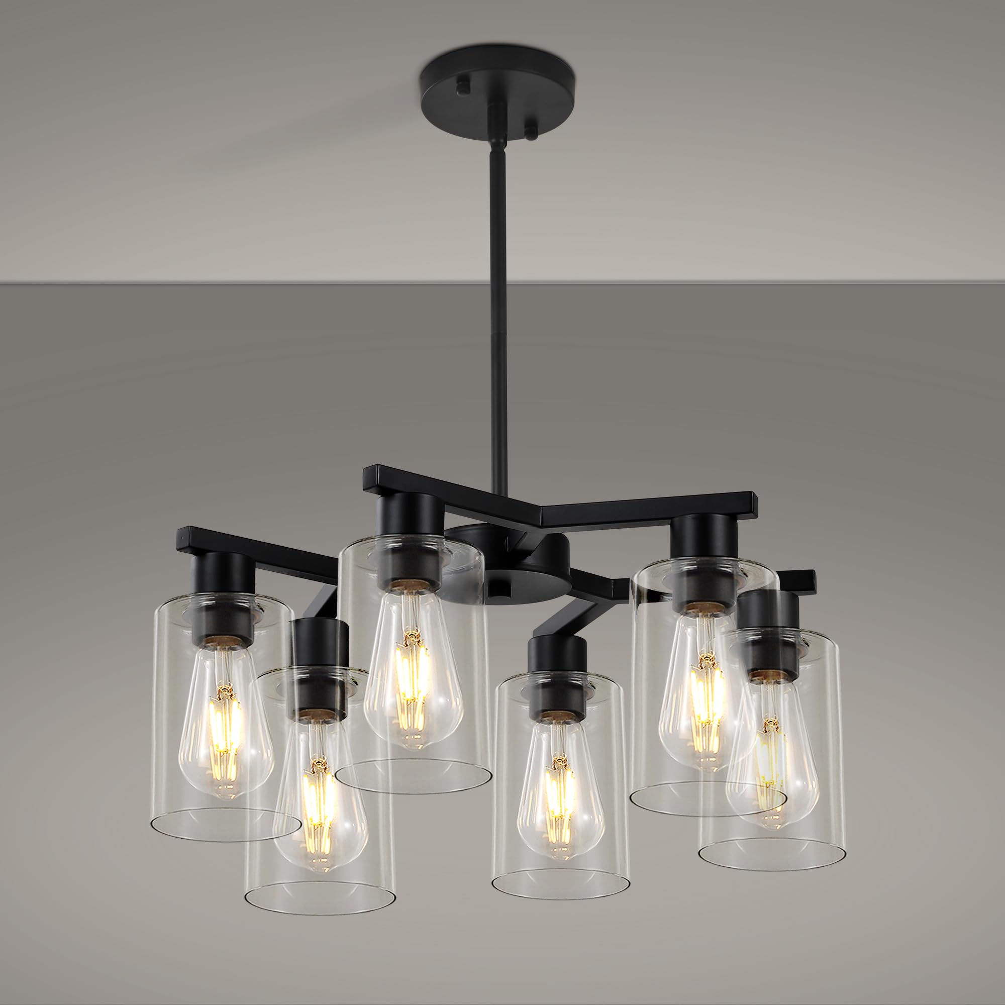 6-Light Black Modern Farmhouse Chandelier for Dining Room Ceiling Light Fixture