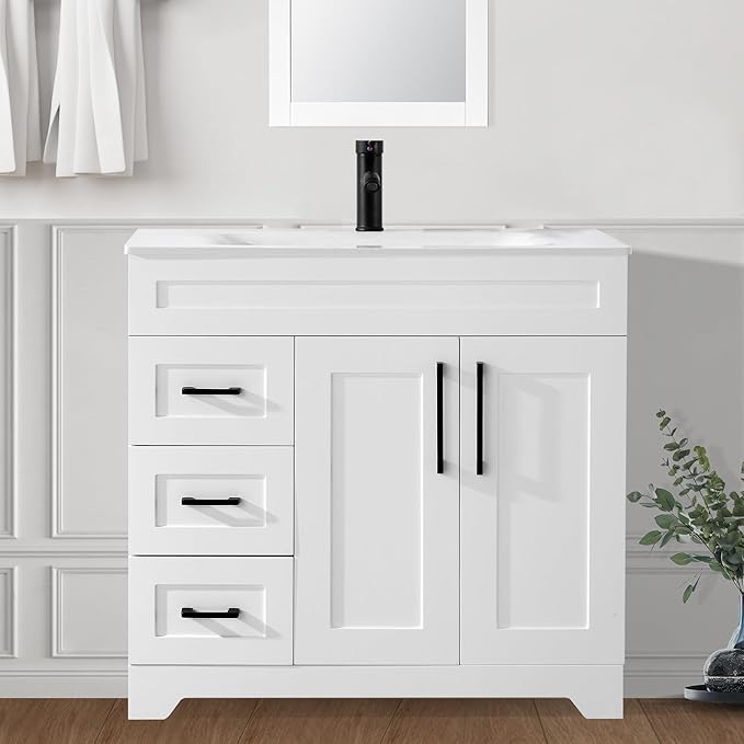 30" Bathroom Vanity with Sink, Undermount Integrated Stone Sink
