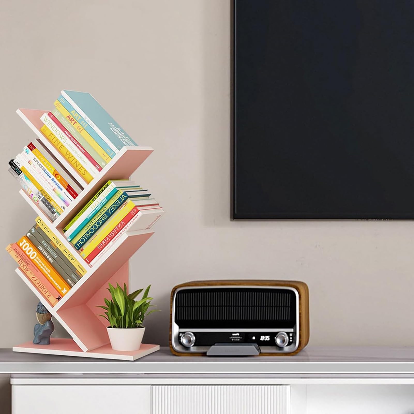 Tree Bookshelf - Multipurpose Countertop Hutch Bookshelf, Floor Standing Bookcase 4 Tier Storage Rack, Freestanding Floor Free Desktop Bookshelf, Display Book Magazine CDs Rack, Bearing 8Kg (Color :