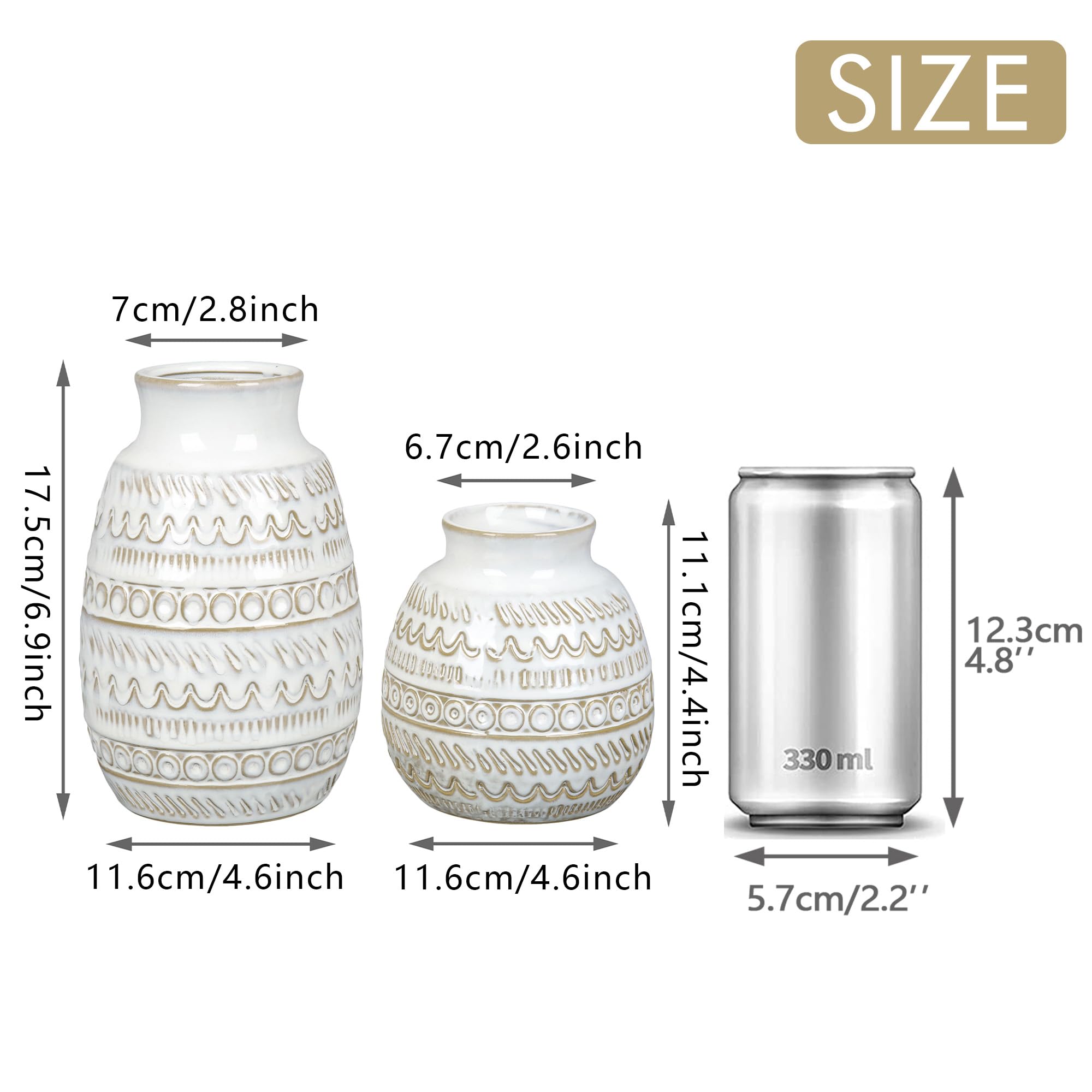 Farmhouse Vases for Home Decor, White Pottery Boho Vases, Decorative Rustic