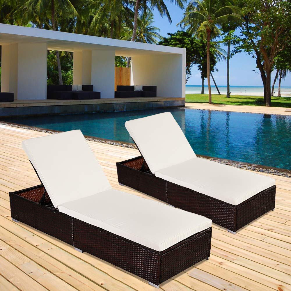 Adjustable Backrest Outdoor Patio Wicker Rattan Lounge Chairs,Beach Poolside Chair