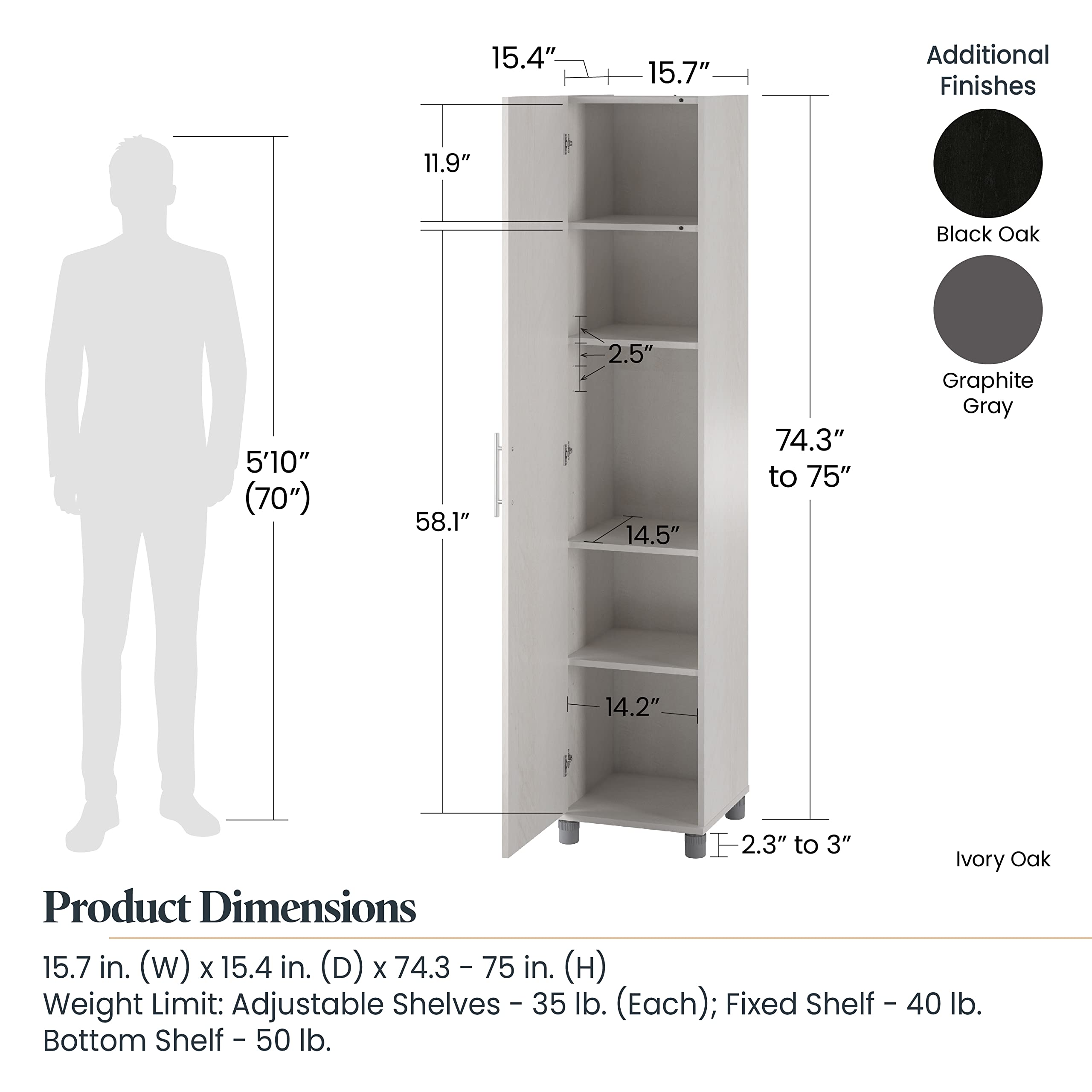 Evolution Camberly 16" Utility Storage Cabinet, Graphite Gray