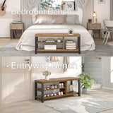 Modern Wood Storage Bench for Entryway Hallway, Industrial Indoor Shoe Rack Bench Seat for Living Room Bedroom,