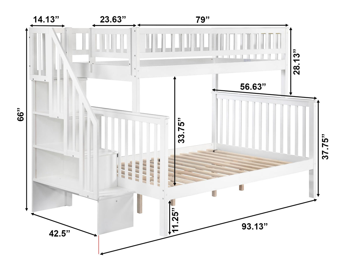 AFI Woodland Twin over Full Staircase Bunk Bed in White