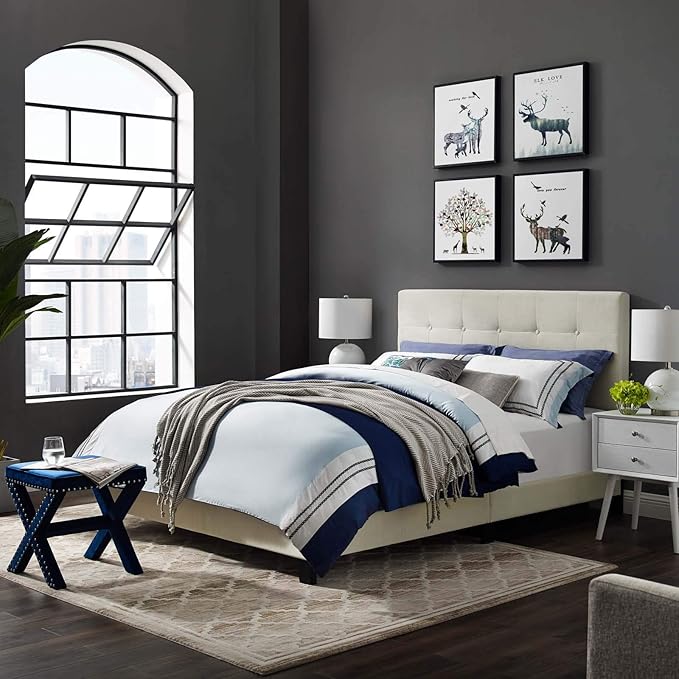 Amira Tufted Performance Velvet Upholstered Twin Bed in Gray