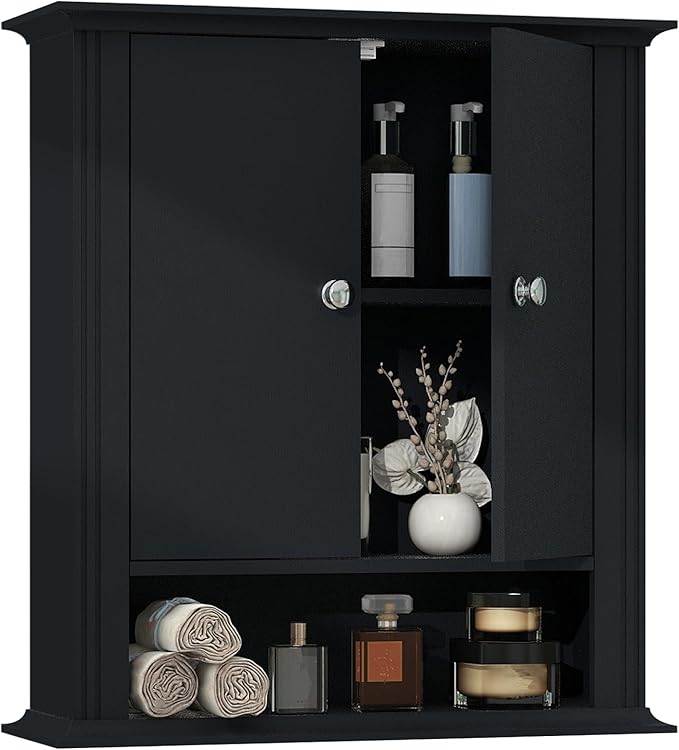 Wall Mounted Bathroom Medicine Cabinet with 2 Doors, Hanging Bathroom Wall Cabinet