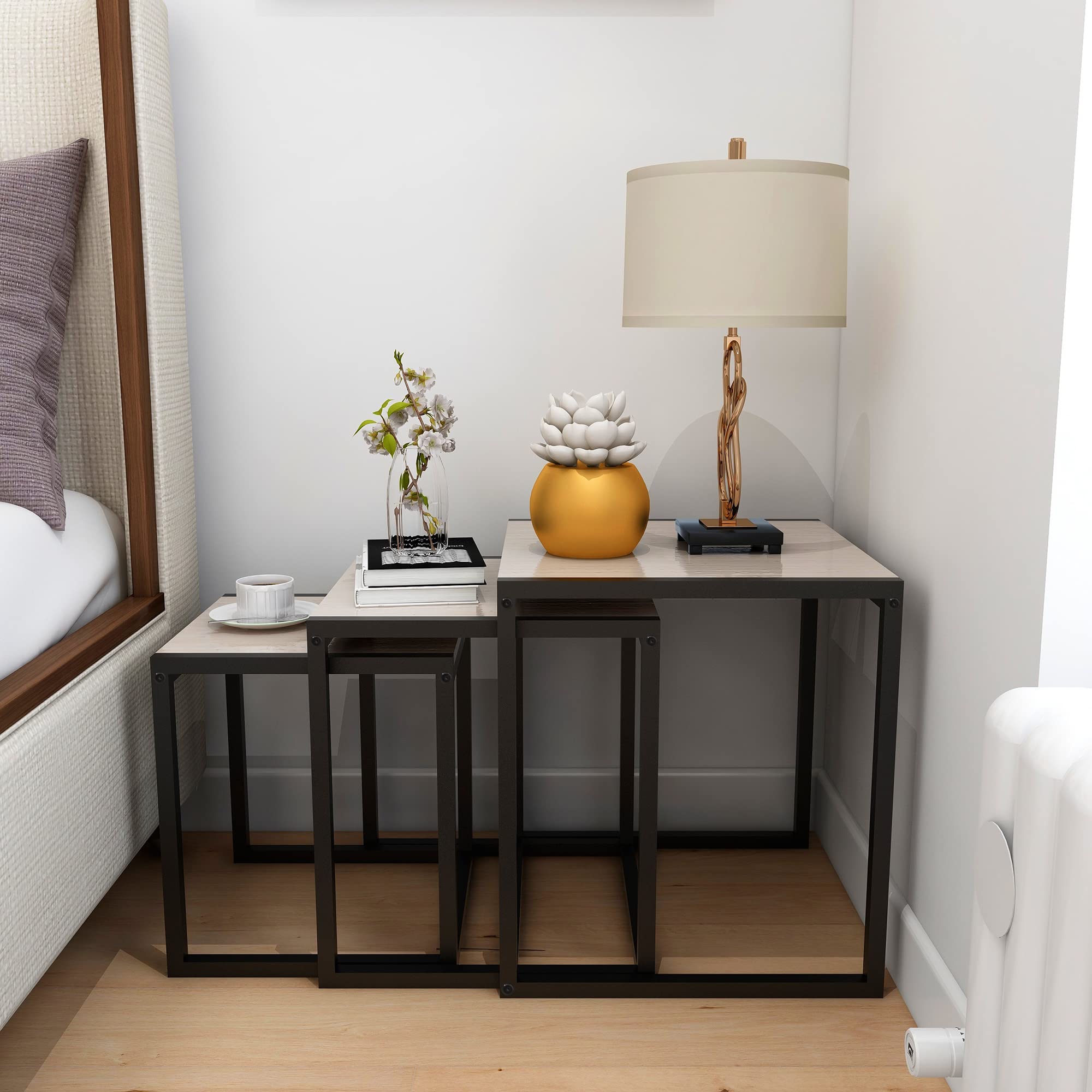 Nesting Table Set of 3 Side Tables, Modern Coffee Table Stacking End Table