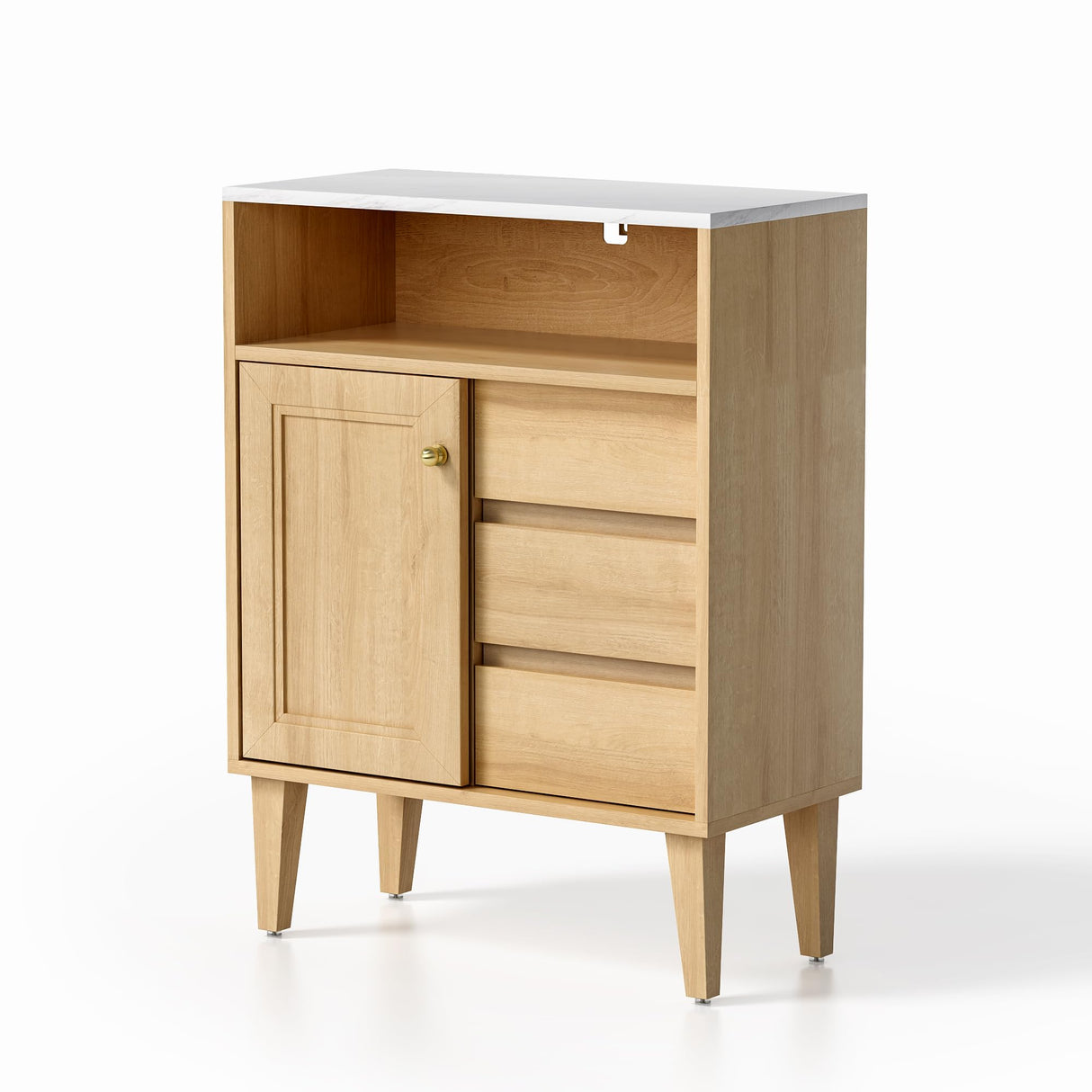 Bathroom Storage Cabinet with 3 Drawer & Sliding Door, Floor Accent Cabinet with Open Compartment,