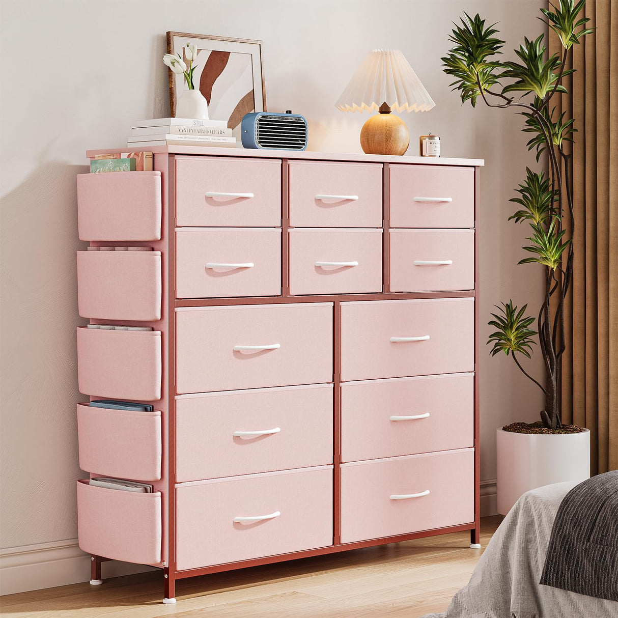 Pink 12 Drawer Dresser for Bedroom, Fabric Dressers & Chests of Drawers