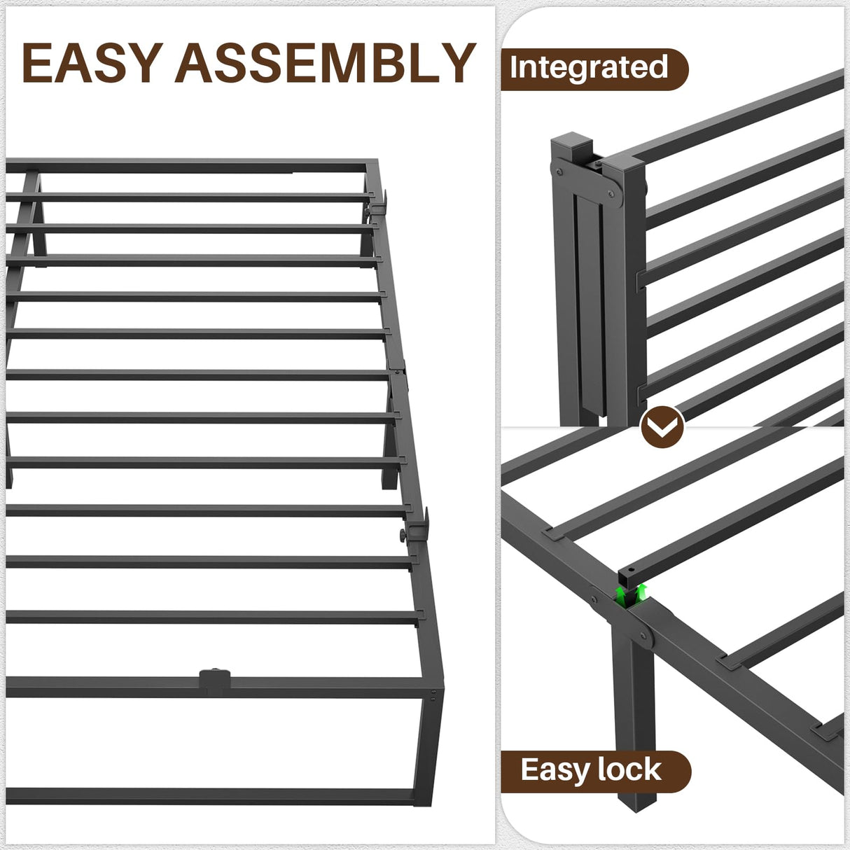 Homieasy King Size Bed Frame with headboard, Metal Platform Bed with LED Lights and Charging Station, Solid Foundation with Metal Slat Support, No Box Spring Needed, Black