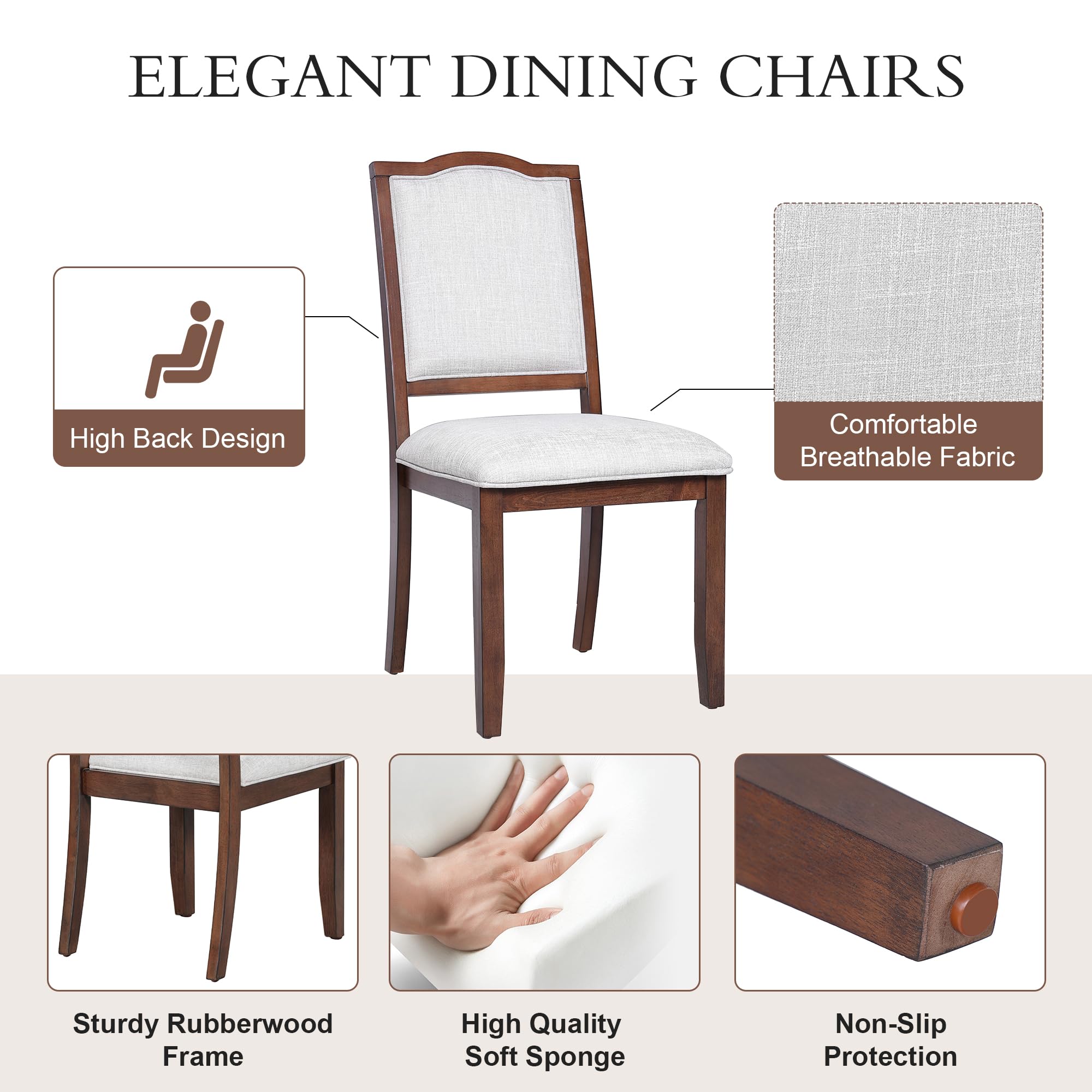 6-Piece Extendable Wood Dining Table Set with Upholstered Chairs