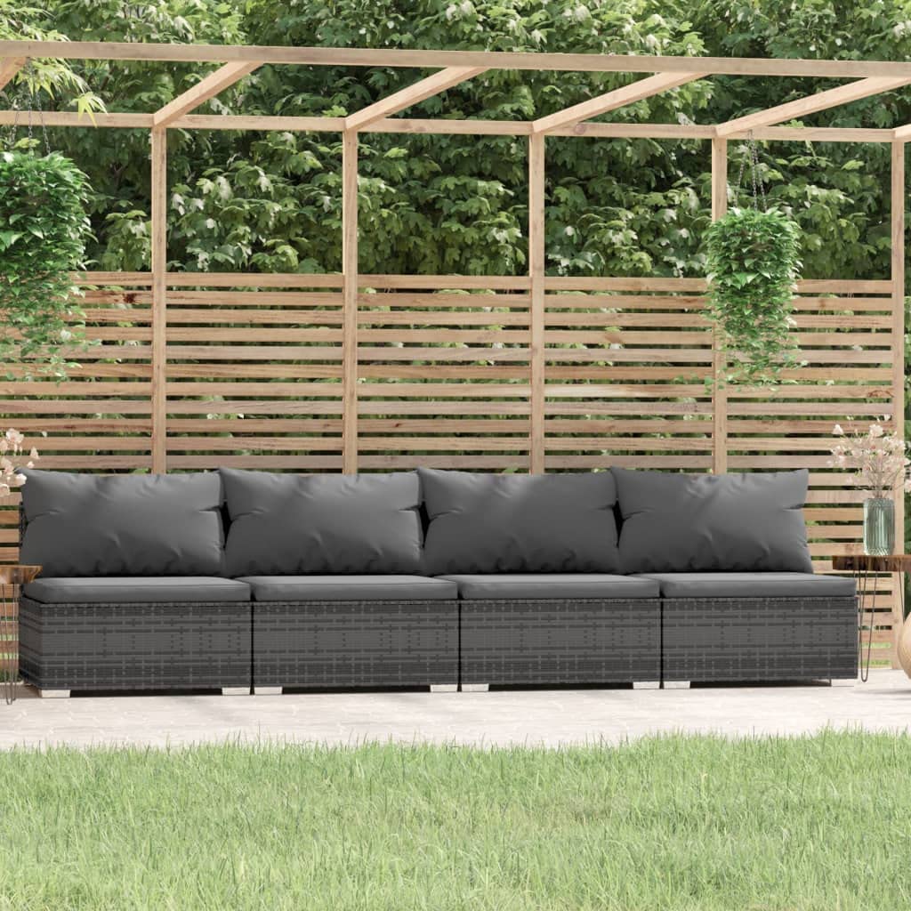 SKM 4-Seater Sofa with Cushions Gray Poly Rattan-75191026