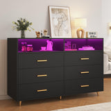 Black Dresser with LED Lights, Wood Dresser for Bedroom with Wide Large Drawers