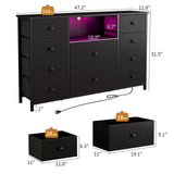 Dresser with Charging Station and LED Lights, Long Dresser for Bedroom