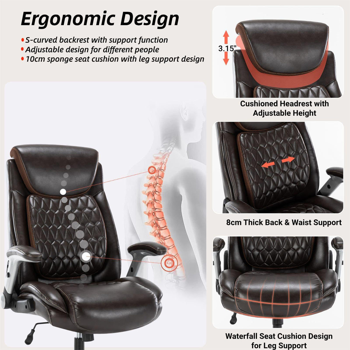 Big and Tall 400lbs Executive Office Chair, Luxury Pu Leather Home Desk Chair