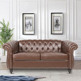 Chesterfield Sofa Leather, 84" Upholstered Tufted Couch 3 Seater with Rolled Arms