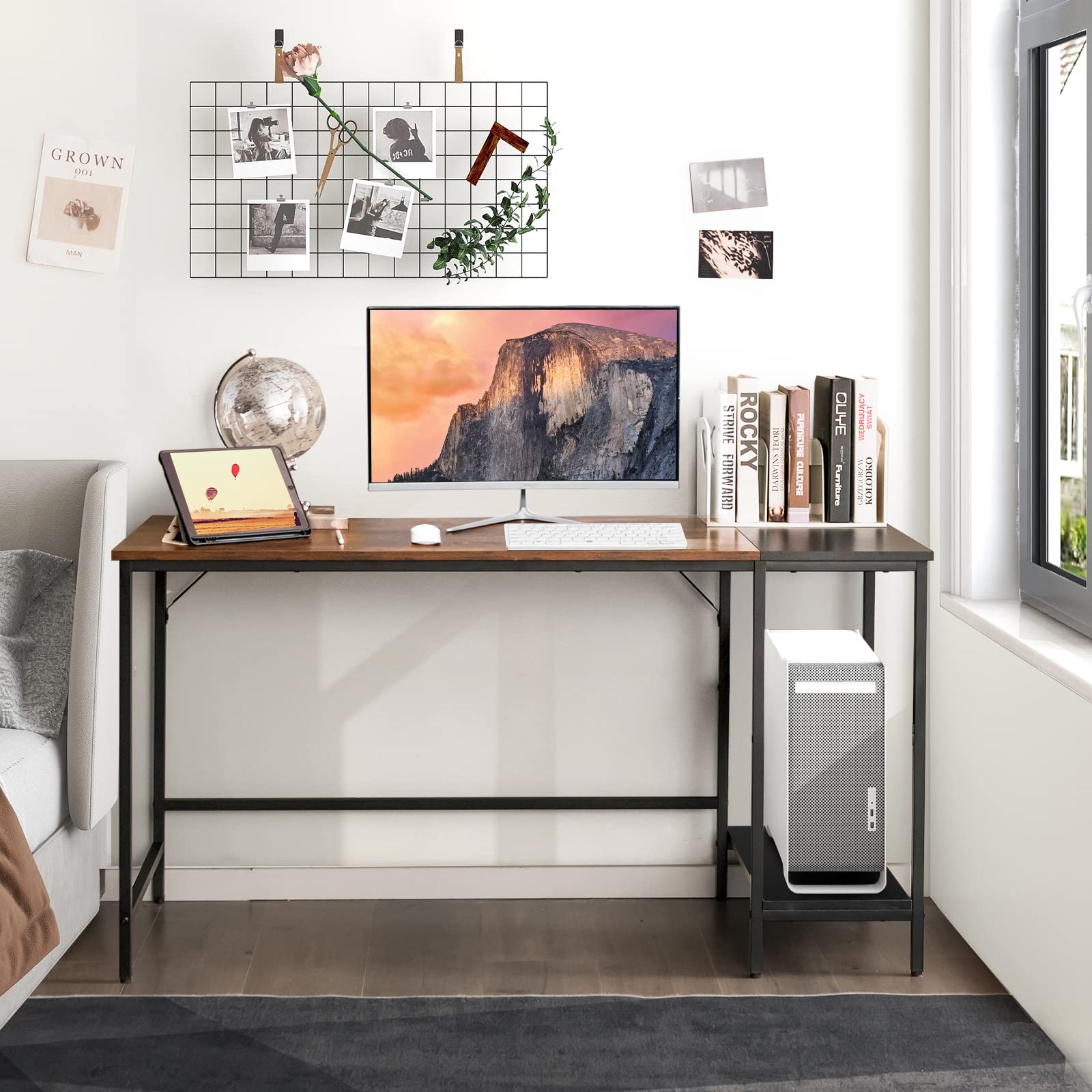 55” Computer Desk, Large Home Office Desk with 2-Tier Storage Shelves