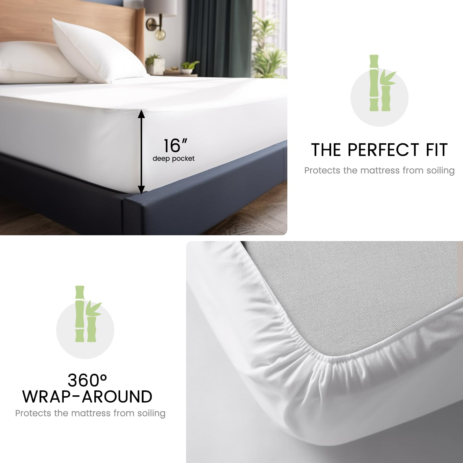 Bamboo Sheets Queen Size Bed Sheets 4-Pcs Set - 100% Organic Bamboo Viscose 400