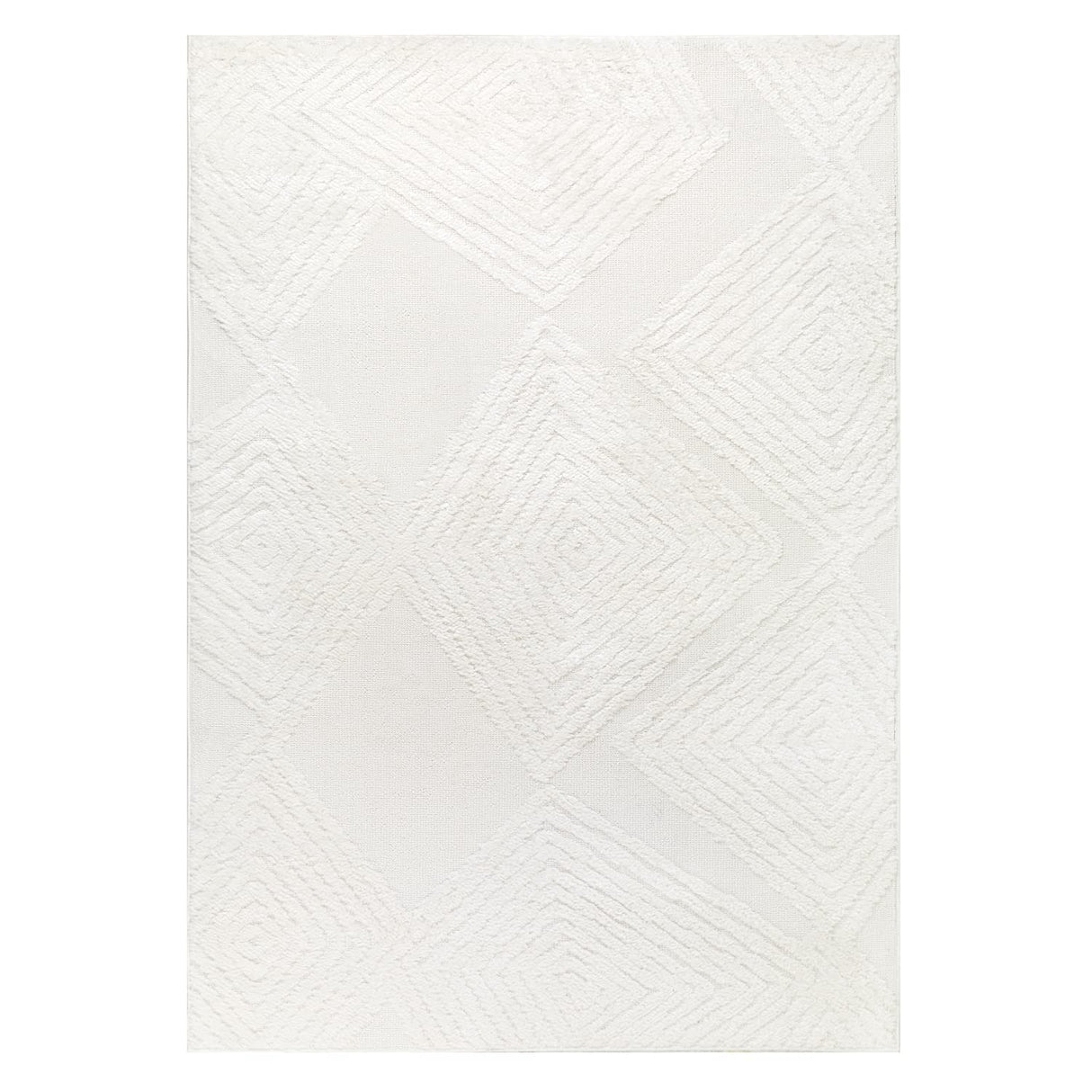 Palafito 8x10 Geometric Shag Diamond High-Low Pile Textured Indoor Area Rug (White